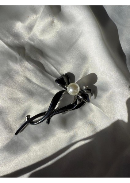 Pinterest Büyük Inci Süslemeli Fiyonk Model Metal Siyah Renk Paslanmaz Toka