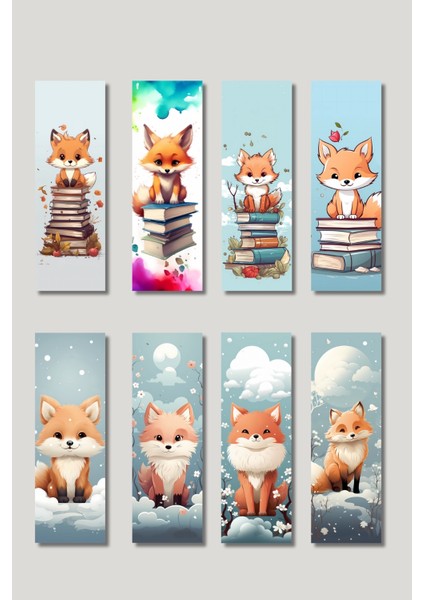 Sevimli Tilki Tasarım Hediyelik 8'li Kitap Ayracı Seti