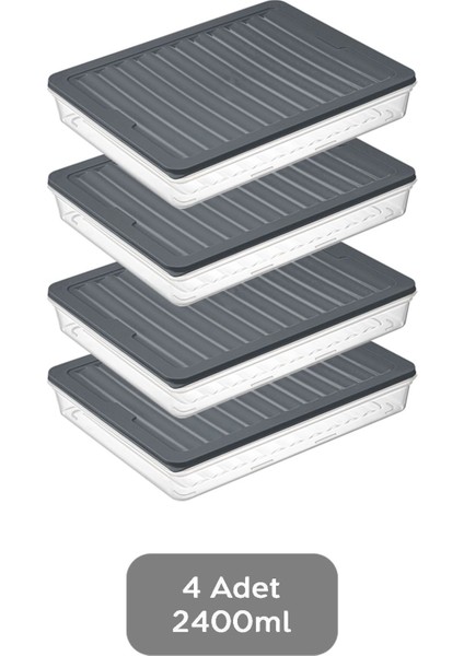 4'lü Buzdolabı Organizer Mikrodalga ve Difrize Uygun Saklama Kabı Antrasit 4 x 2400 ml fiyatları
