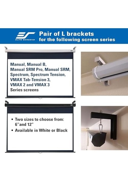 Screens Zvmaxlb6-B Üniversal Projektör Tuvali, 15,2 Cm, Kaynaklı Konstrüksiyon, Duvar Veya Tavan Tutucu, Kanca ve Donanım Dahil, Siyah modelleri