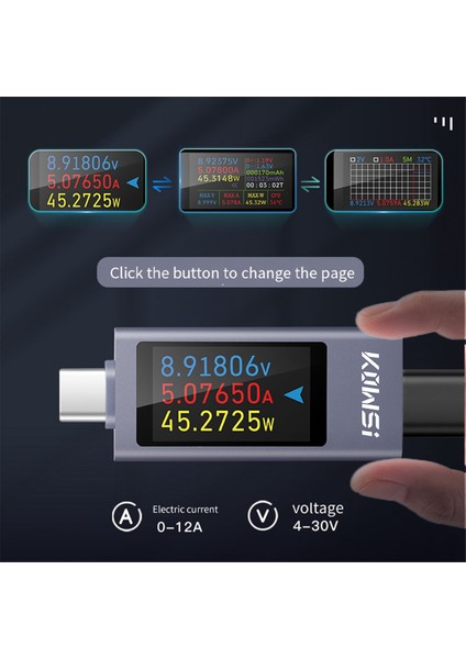 Kowsi Power Metre Type-C Test Cihazı Çok Fonksiyonlu Dijital Ekran Dc Voltaj Ampermen Güç Ölçer Dedektörü Elektrikçi Aracı Için (Yurt Dışından) modelleri