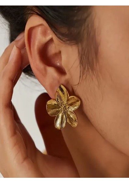 Vintage Tarzı Altın Rengi 3,6 cm Büyük Boy Çiçek Küpe-Altın Kaplama fiyatları