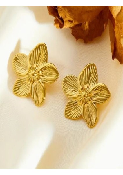Vintage Tarzı Altın Rengi 3,6 cm Büyük Boy Çiçek Küpe-Altın Kaplama fırsatları