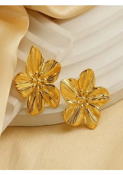 Vintage Tarzı Altın Rengi 3,6 cm Büyük Boy Çiçek Küpe-Altın Kaplama indirimleri