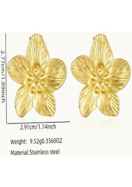 Vintage Tarzı Altın Rengi 3,6 cm Büyük Boy Çiçek Küpe-Altın Kaplama