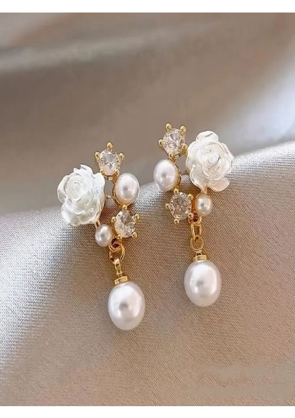 Kc Altın Kaplama Çiçekli İnci Küpe fiyatları