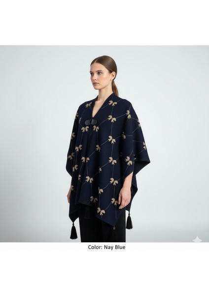 Akmoda Kalın Kışlık Triko Uzun Panço