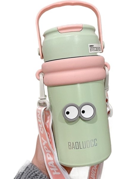 Çay ve Su Ayırma Termos Bardağı, Büyük Kapasiteli Kız Çay Ayırıcı Pipetli Su Bardağı, Taşınabilir Kayışlı Çiçek Çay Bardağı (Yurt Dışından)