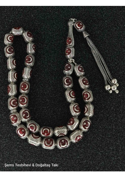 925 Ayar Gümüş Füzyon Işlemeli Ay Yıldız Tasarımlı Tesbih fiyatları