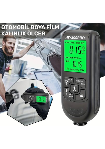 HW-300PRO Oto Boya Kalınlık Ölçer Fe Nfe 2000ΜM + 2 Fonksiyonlu Bardak Tutucu Hediyeli fırsatları