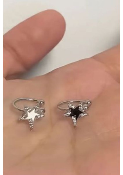 Siyah ve Beyaz Yıldız Tragus Küpe Seti modelleri