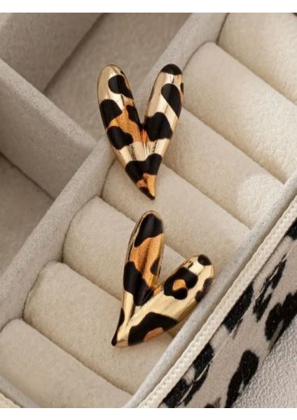 1 Çift Leopar Desenli Kalp Küpe fiyatları