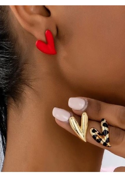 1 Çift Leopar Desenli Kalp Küpe indirimleri