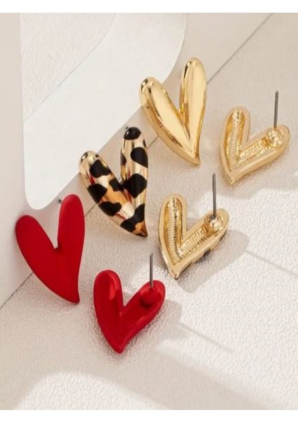 1 Çift Leopar Desenli Kalp Küpe