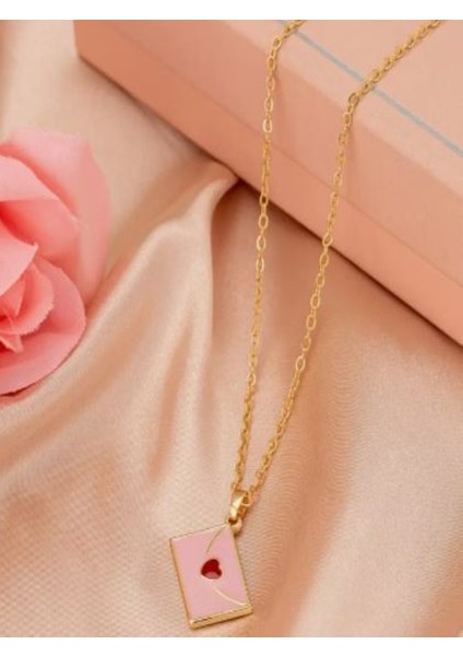 Kalpli Pembe Zarf Kolye fırsatları