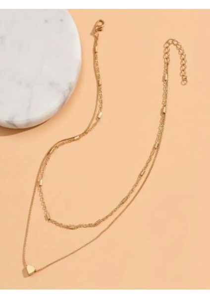 Altın Rengi 2 Sıralı Hilal Kolye-18K Altın Kaplama fiyatları