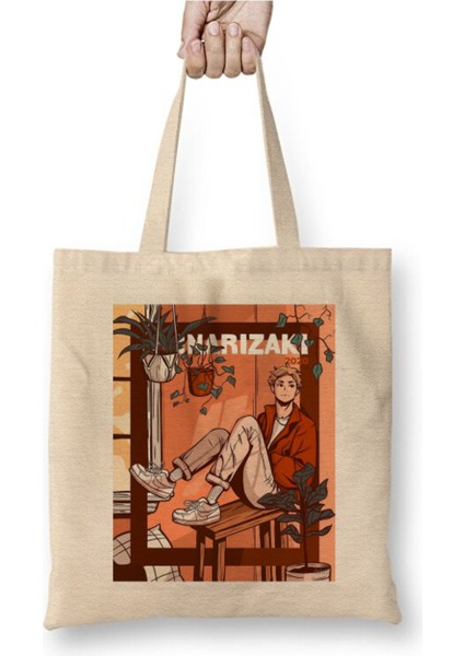 Atsumu Miya Beyaz Bez Çanta Uzun Saplı Alışveriş Çantası Plaj Çantası