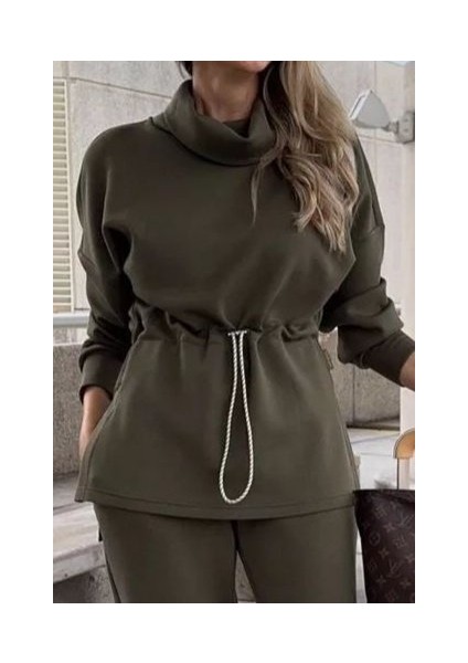 Kadın Uzun Kollu Balıkçı Yaka Belden Lastikli Modal Bluz ve Pantolon Ikili Takım modelleri