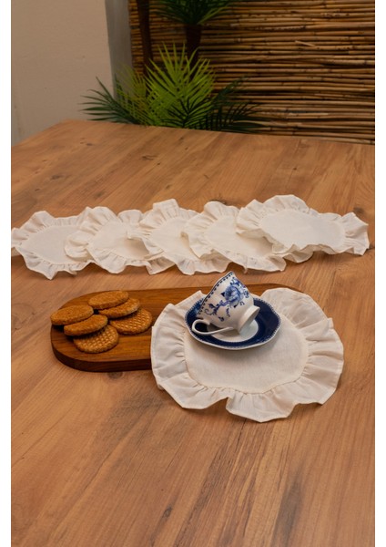 Rufle | 6 Parça Fırfılı Kahve Sunum Seti 22 x 22