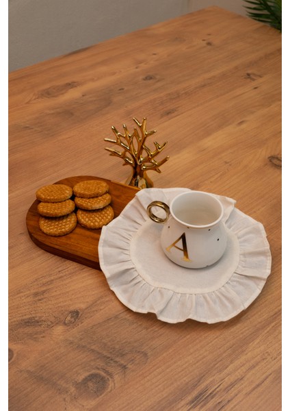 Rufle | 6 Parça Fırfılı Kahve Sunum Seti 22 x 22