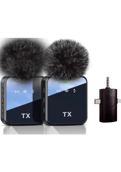 F16-2 Kablosuz Yaka Mikrofonu Profesyonel 3in1 Mikrofon Type-C/lightning/jack Vlog , Video , Youtube