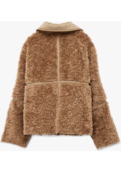 Suni Deri Yaka Detaylı Uzun Kollu Düğmeli Süet Astarlı Peluş Kaban indirimleri