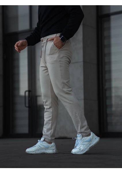 Erkek Diagonel Mikro Dokulu Cepli Pantolon - Bej modelleri