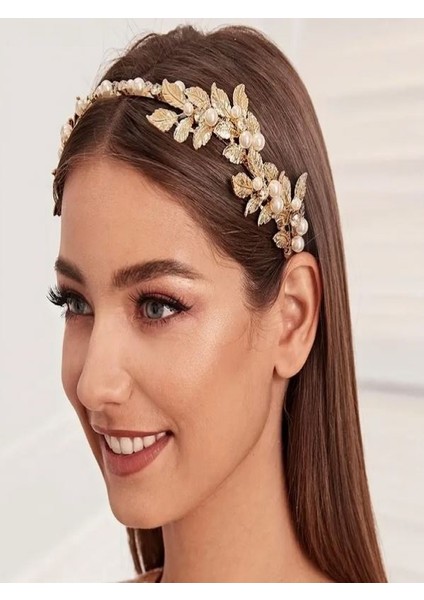 İncili ve Taşlı Yaprak Dekorlu Helenistik Gelin Tacı