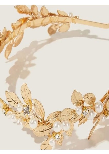 İncili ve Taşlı Yaprak Dekorlu Helenistik Gelin Tacı fiyatları