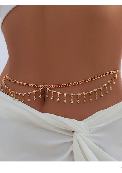 Taşlı Altın Rengi Bel Zinciri fiyatları