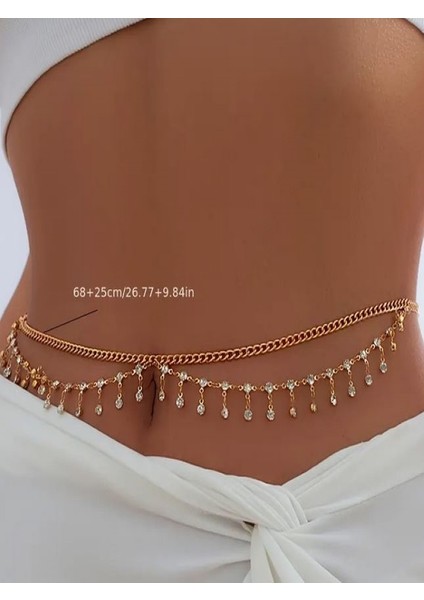 Taşlı Altın Rengi Bel Zinciri fırsatları