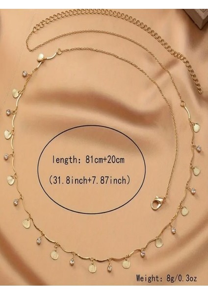 Taşlı ve Deniz Kabuklu Altın Rengi Bel Zinciri