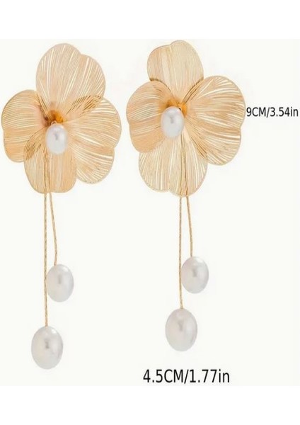 İncili Sallantılı Metal Çiçek Küpe-18K Altın Kaplama fırsatları