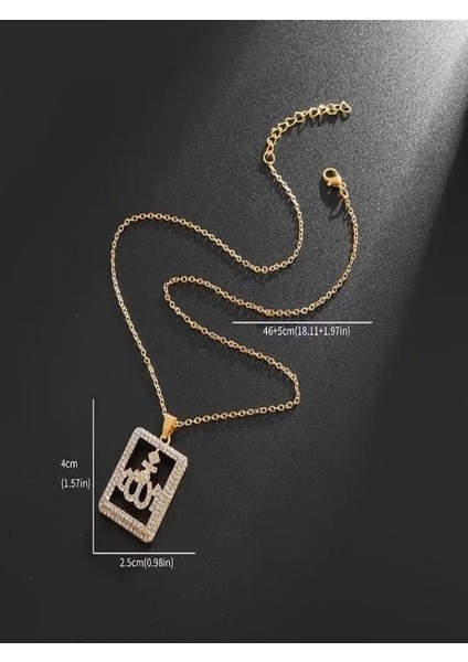 Taşlı Allah Yazılı Kolye-18K Altın Kaplama modelleri
