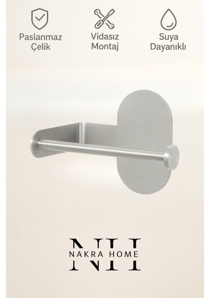 Paslanmaz Çelik Yapışkanlı Tuvalet Kağıdı Askılığı | Delmeden Montaj | Wc Kağıtlığı | Neme Dayanıklı