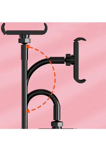 Masaüstü Akrobat Telefon ve Tablet Tutucu Stand 360 Derece Oynar Başlıklı Siyah Siyah Metal Tr
