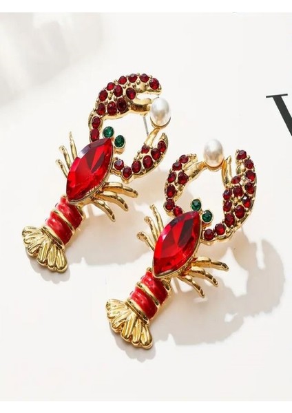 Taşlı ve İncili Kırmızı Istakoz Küpe fırsatları