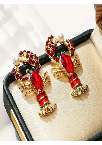 Taşlı ve İncili Kırmızı Istakoz Küpe indirimleri