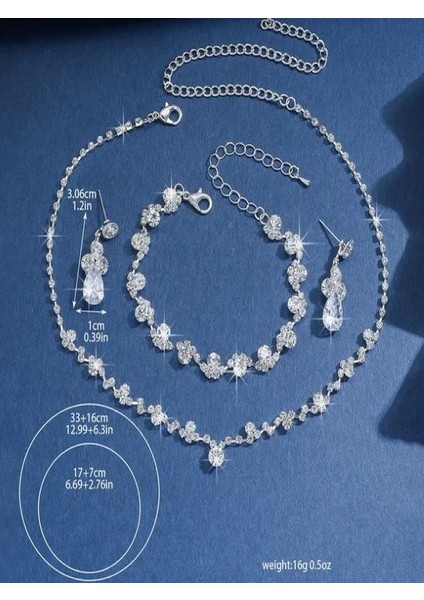 Gümüş Kaplama Zirkon Taşlı Şık Düğün Takı Seti indirimleri