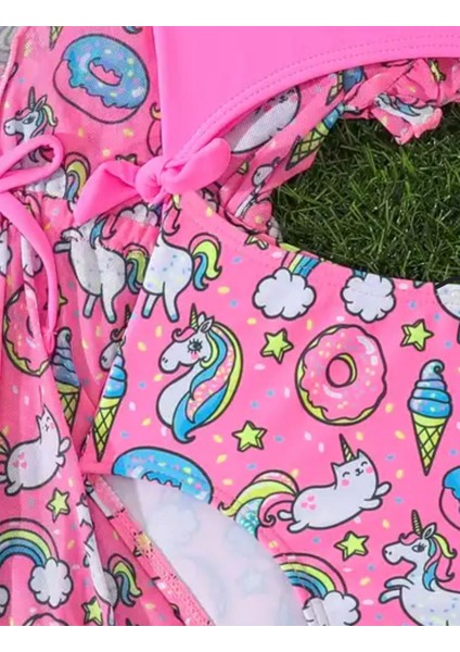 Pembe Unicorn Mayo Bikini Pareo 2 Li Çocuk Bikini Mayo Takımı Deniz Plaj Giyim fiyatları