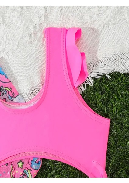 Pembe Unicorn Mayo Bikini Pareo 2 Li Çocuk Bikini Mayo Takımı Deniz Plaj Giyim modelleri