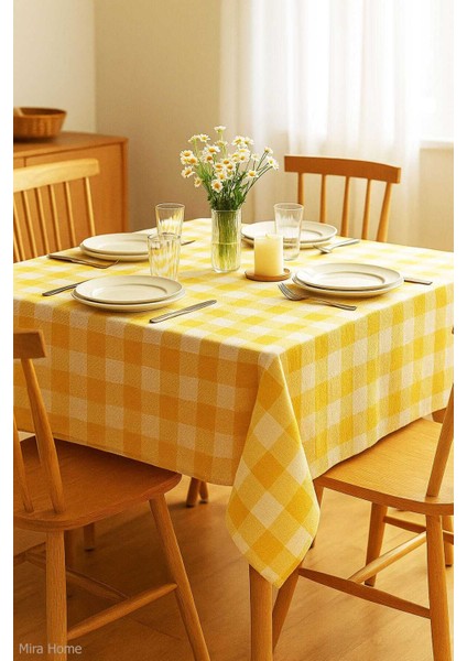 Fiber Kareli Masa Örtüsü Sofra Bezi Ekose Desen 160X160 cm Sarı fiyatları