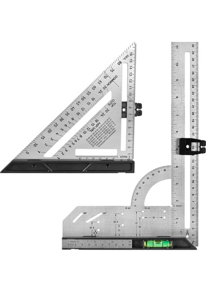 2pcs Yüksek Hassasiyetli Paslanmaz Çelik Ahşap Işleme Ölçüm Cetvel 90 Derece 45 Derece Çıkarılabilir Taban Ahşap Işleme Cetvel (Yurt Dışından)