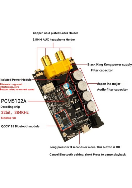 QCC5125 Bluetooth Decoder Izole Ateş Dereceli Kayıp Dereceli Kayıpsız Yüksek Geçiş Kodlayıcı Alıcı Ön Uçlu Aptx+Ldac (Yurt Dışından) indirimleri