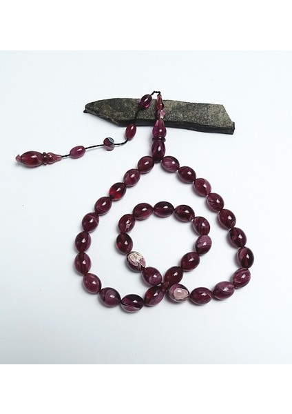 Bordo Renk Hareli Ateş Kehribarı Tesbih