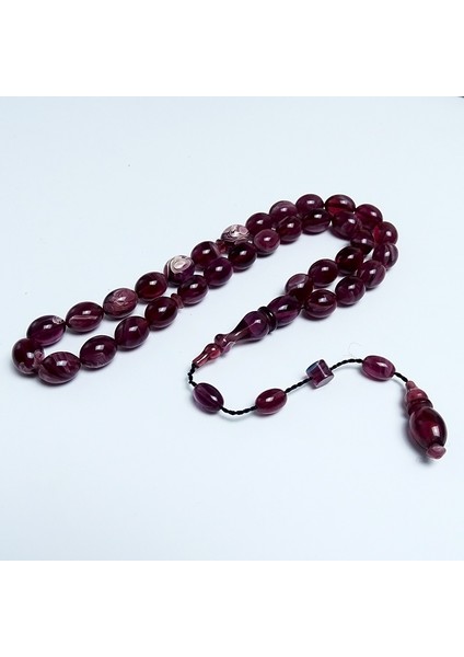 Bordo Renk Hareli Ateş Kehribarı Tesbih modelleri