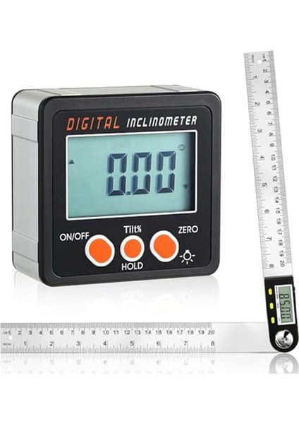 Dijital Açı Bulucu, Dijital Açı Cetveli ve Dijital Açı Göstergesi, 8 INÇ/200 mm 0-360 Derece LED Dijital Önsöz (Yurt Dışından)