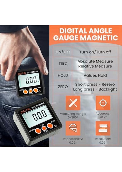 Dijital Açı Bulucu, Dijital Açı Cetveli ve Dijital Açı Göstergesi, 8 INÇ/200 mm 0-360 Derece LED Dijital Önsöz (Yurt Dışından) modelleri