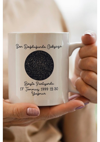 Yılbaşı Hediyesi Kişiye Özel Yıldız Haritası Baskılı Kupa Bardak