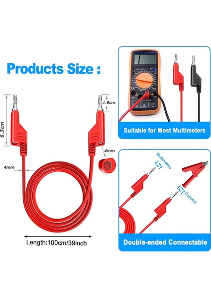 4mm Istiflenebilir Muzdan Muz Fiş Esnek Kablo, 10 Adet Koruyucu Bakır Timsah Klipsli Elektrik Test Uçları (Yurt Dışından) fiyatları